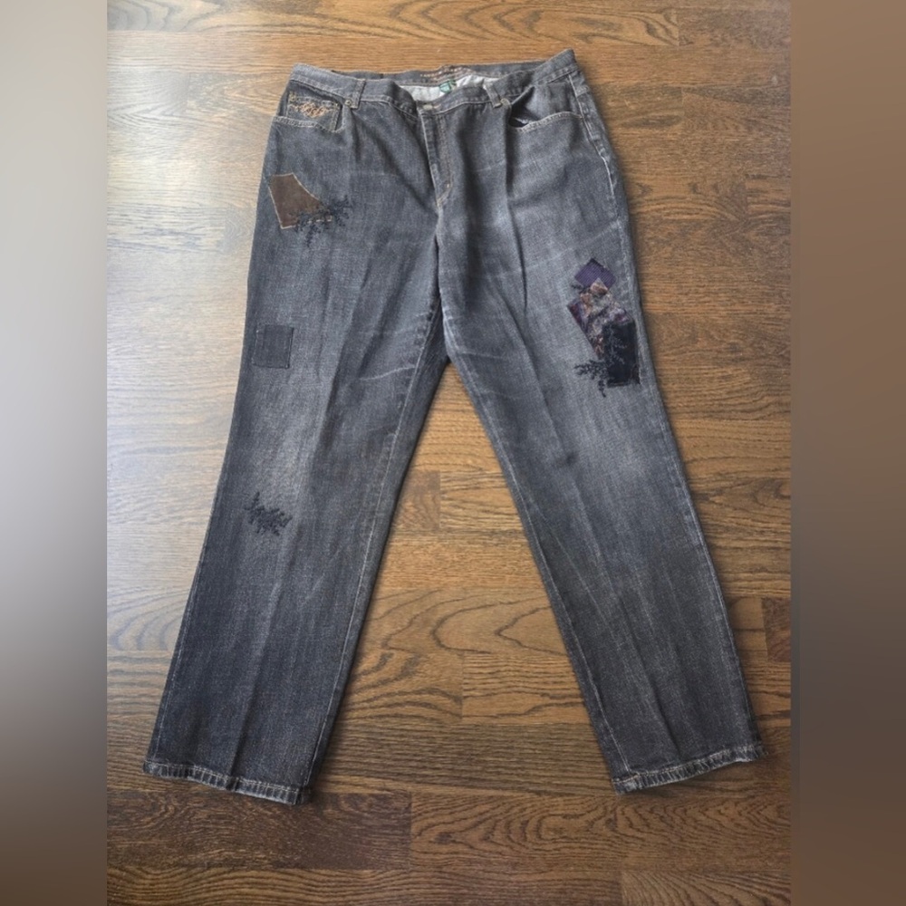 Ralph Lauren Washed Black Straight-Leg Jeans with Patchwork